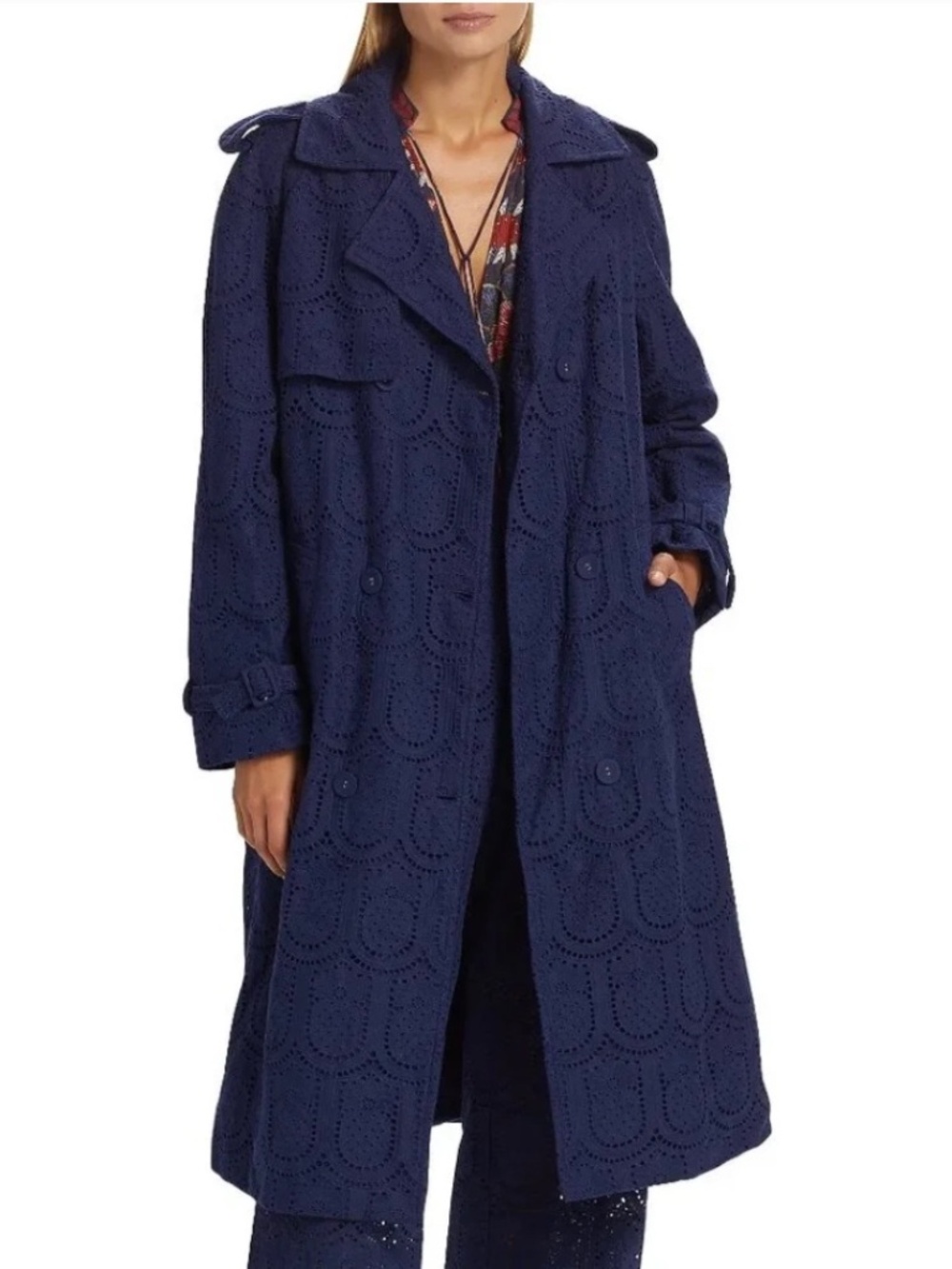 Farm Rio Anthropologie┆Cotton Eyelet Double Breasted Trench Coat ┆M┆361